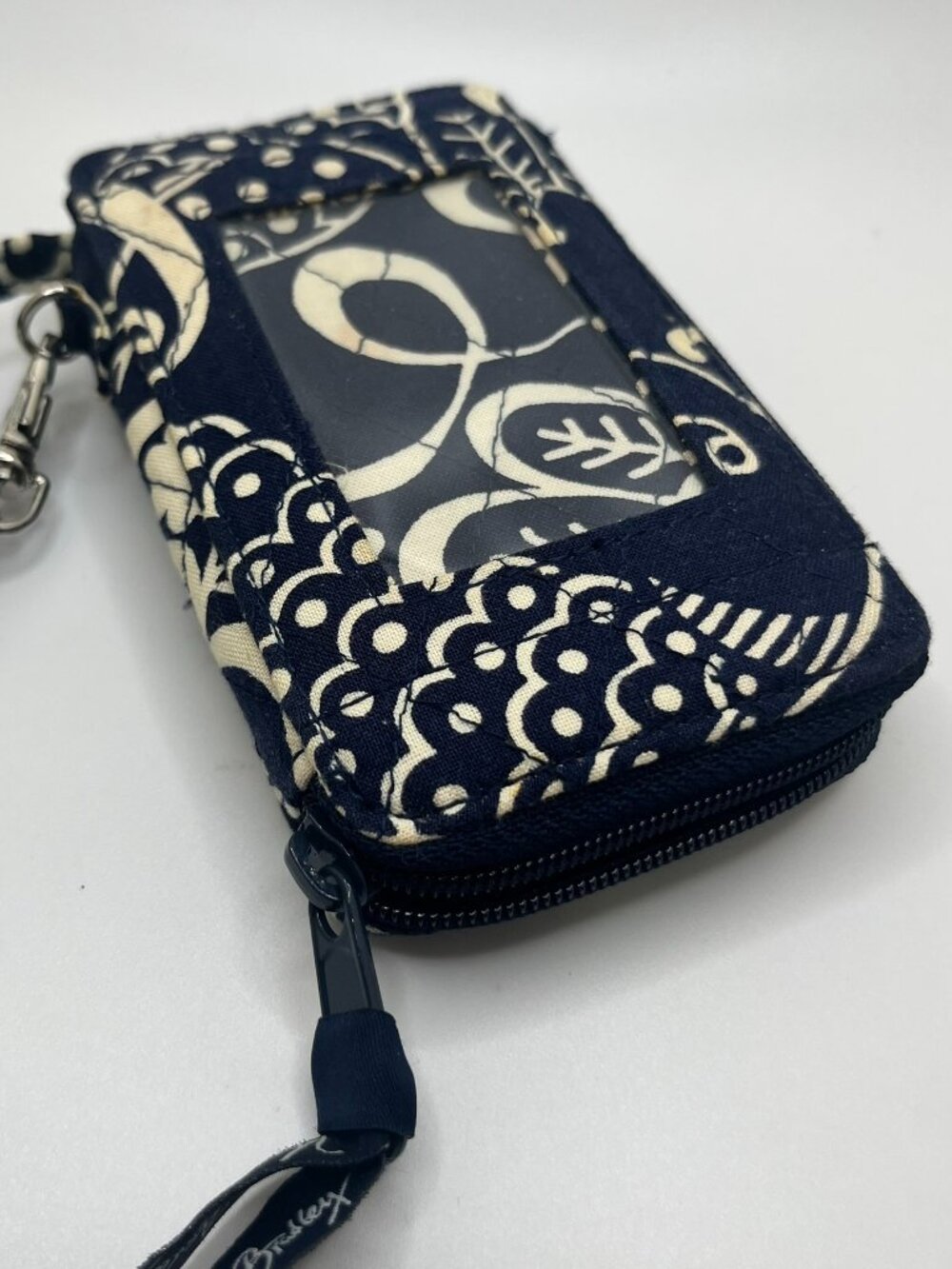 Vera Bradley Twirly Birds Navy All In One Wristlet Compact Card ID Cash Wallet